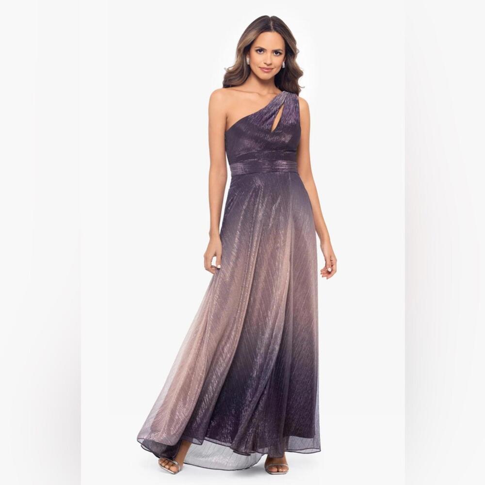 Betsy & Adam Ombre Purple One-Shoulder Maxi Dress